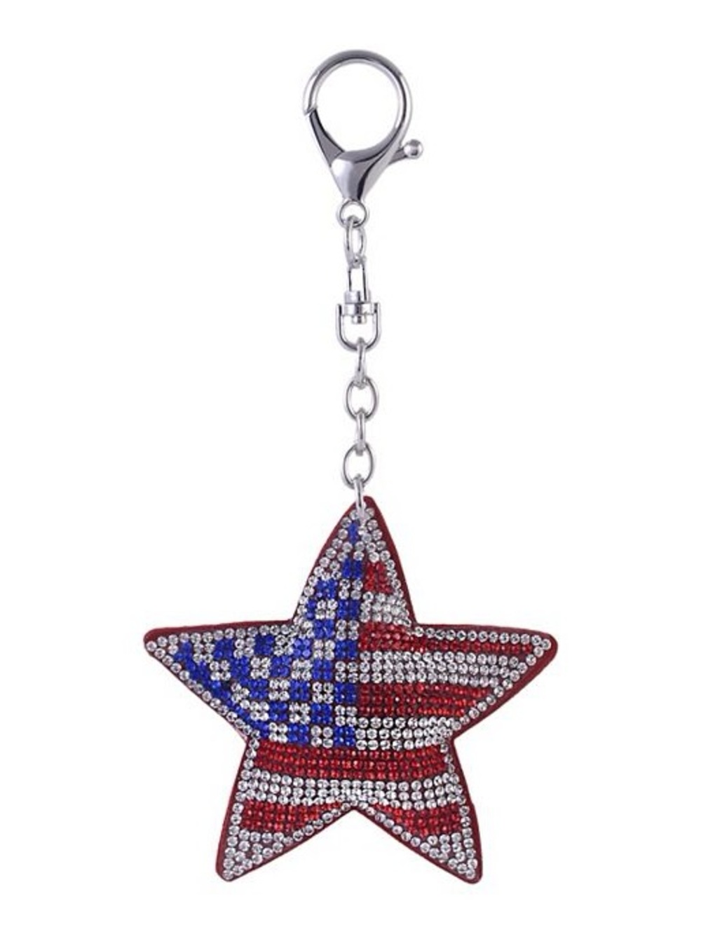 New Rhinestone American Flag Star Bag Charm Keychain - Red, White & Blue